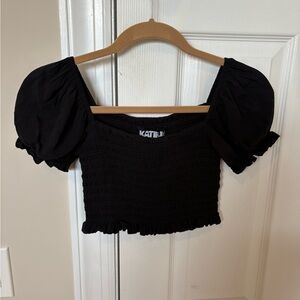 Katie J Black Puff Sleeve Crop Top